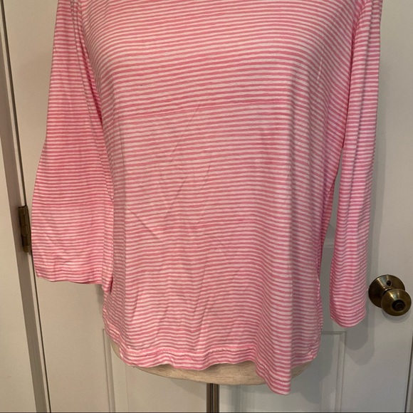 THREE ISLANDS TOP TEE PINK WHITE STRIPE SIZE M - Picture 3 of 10